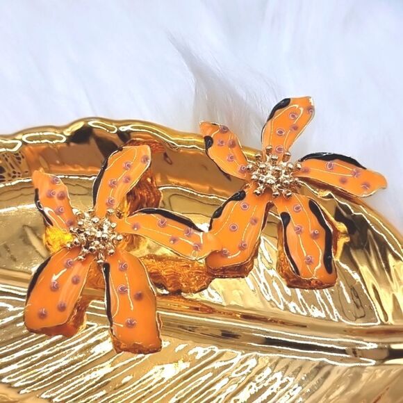 New ZARA tropical flower stud earrings - Picture 6 of 13